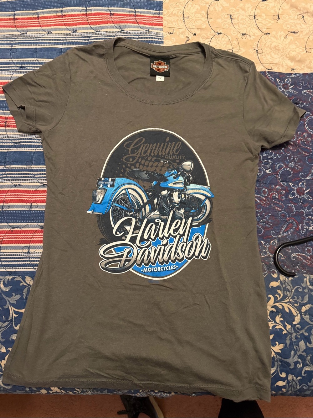 Harley-Davidson Girls Gray Tee with Blue Motorcycle Graphic